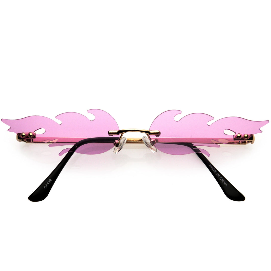 Bold Fire Flaming Shape Color Tinted Lens Rimless Flames Sunglasses D080