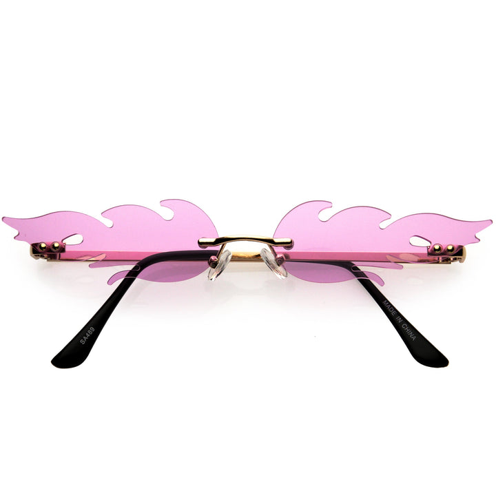 Bold Fire Flaming Shape Color Tinted Lens Rimless Flames Sunglasses D080