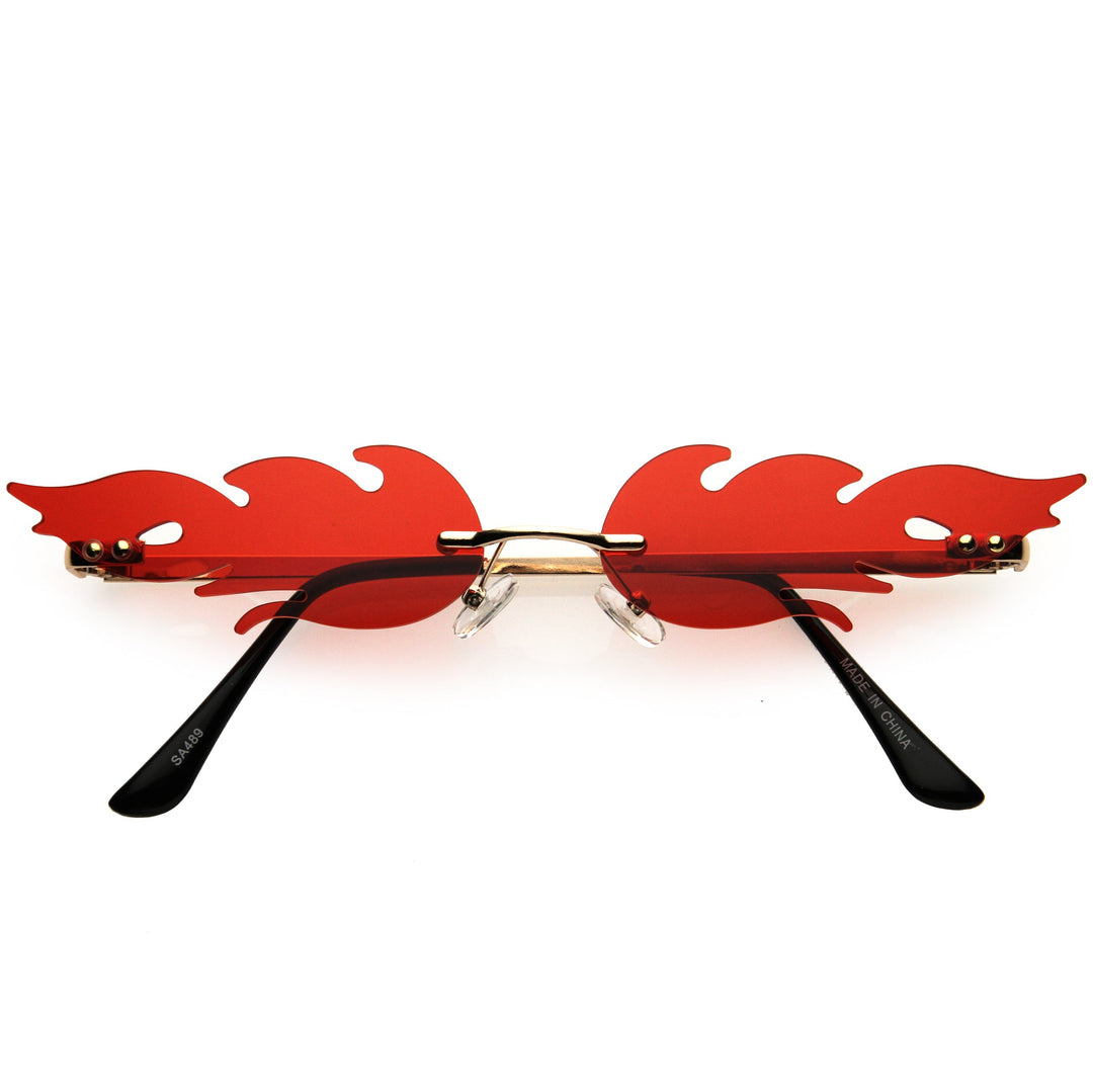 Bold Fire Flaming Shape Color Tinted Lens Rimless Flames Sunglasses D080
