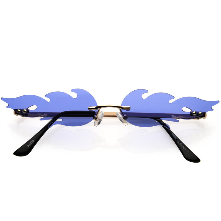 Bold Fire Flaming Shape Color Tinted Lens Rimless Flames Sunglasses D080
