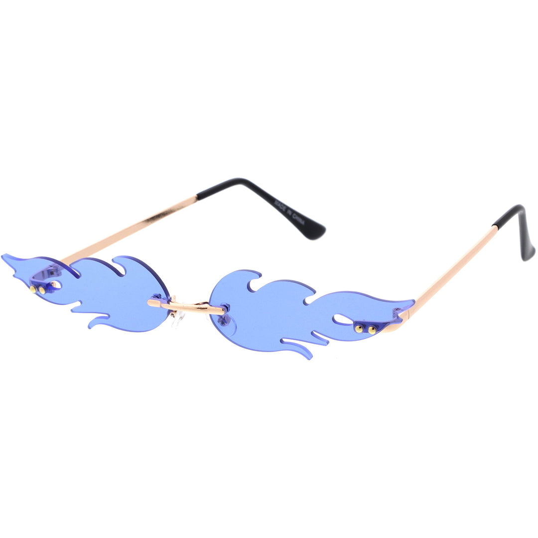 Bold Fire Flaming Shape Color Tinted Lens Rimless Flames Sunglasses D080