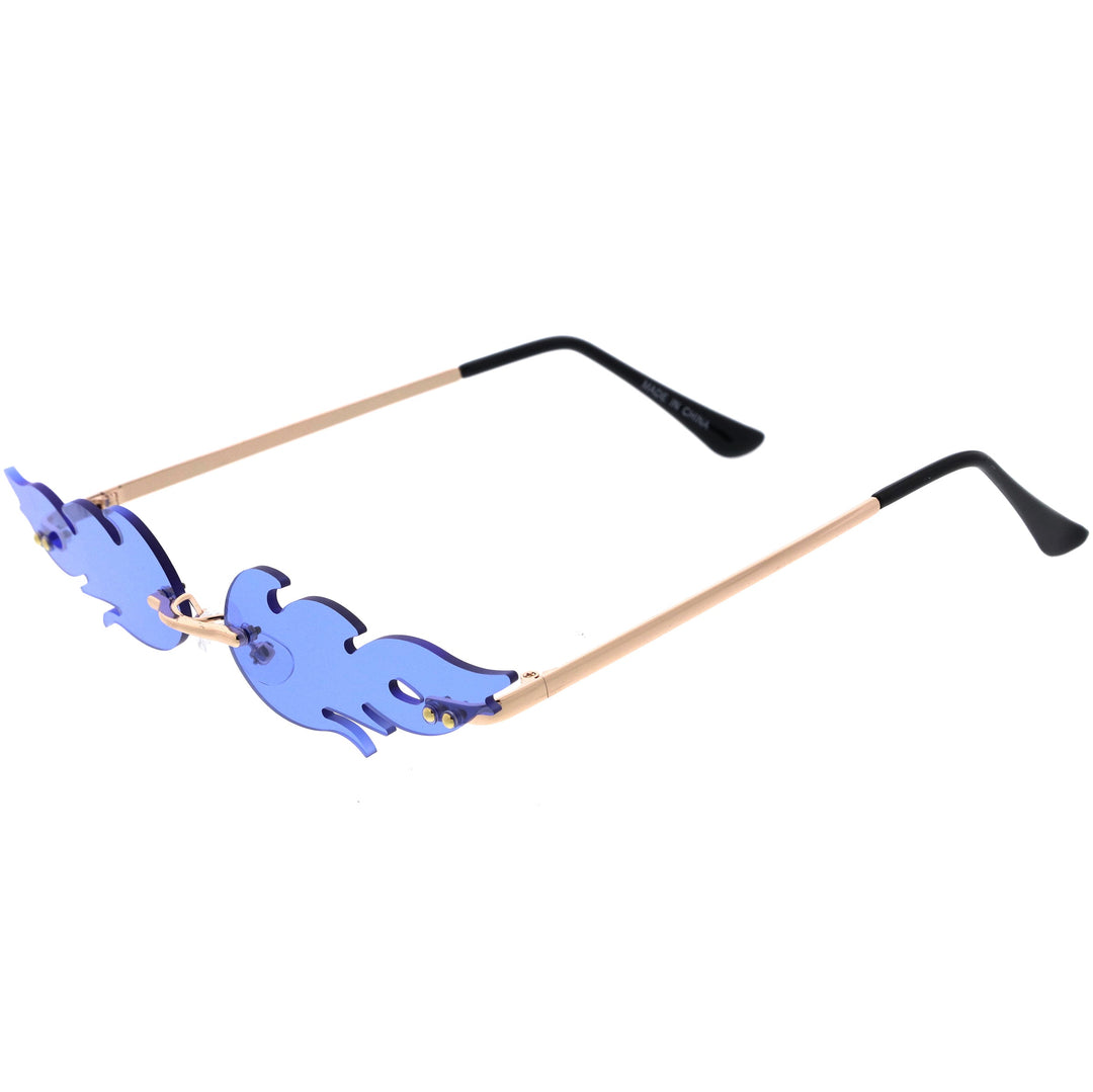 Bold Fire Flaming Shape Color Tinted Lens Rimless Flames Sunglasses D080
