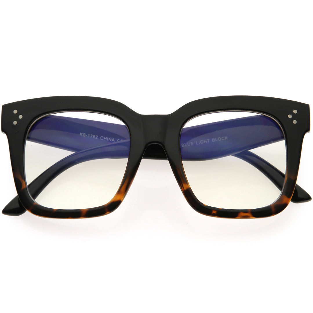 Bold Oversize Square Horn Rimmed Flat Lens Clear Glasses