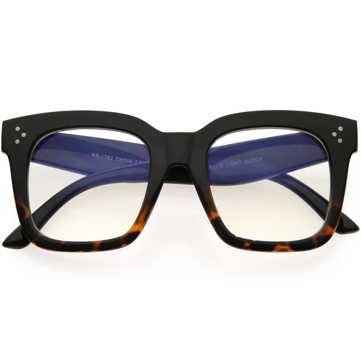 Bold Oversize Square Horn Rimmed Flat Lens Clear Glasses