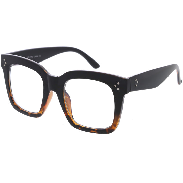 Bold Oversize Square Horn Rimmed Flat Lens Clear Glasses