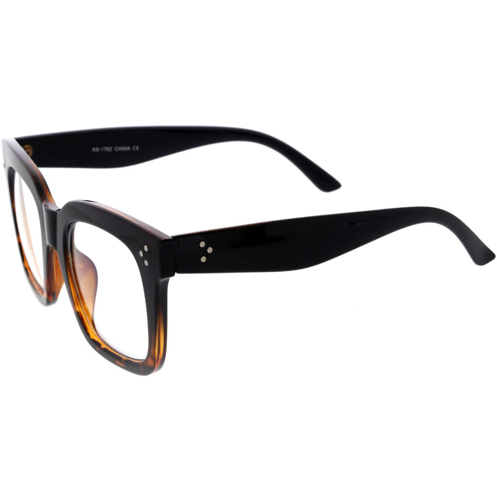 Bold Oversize Square Horn Rimmed Flat Lens Clear Glasses