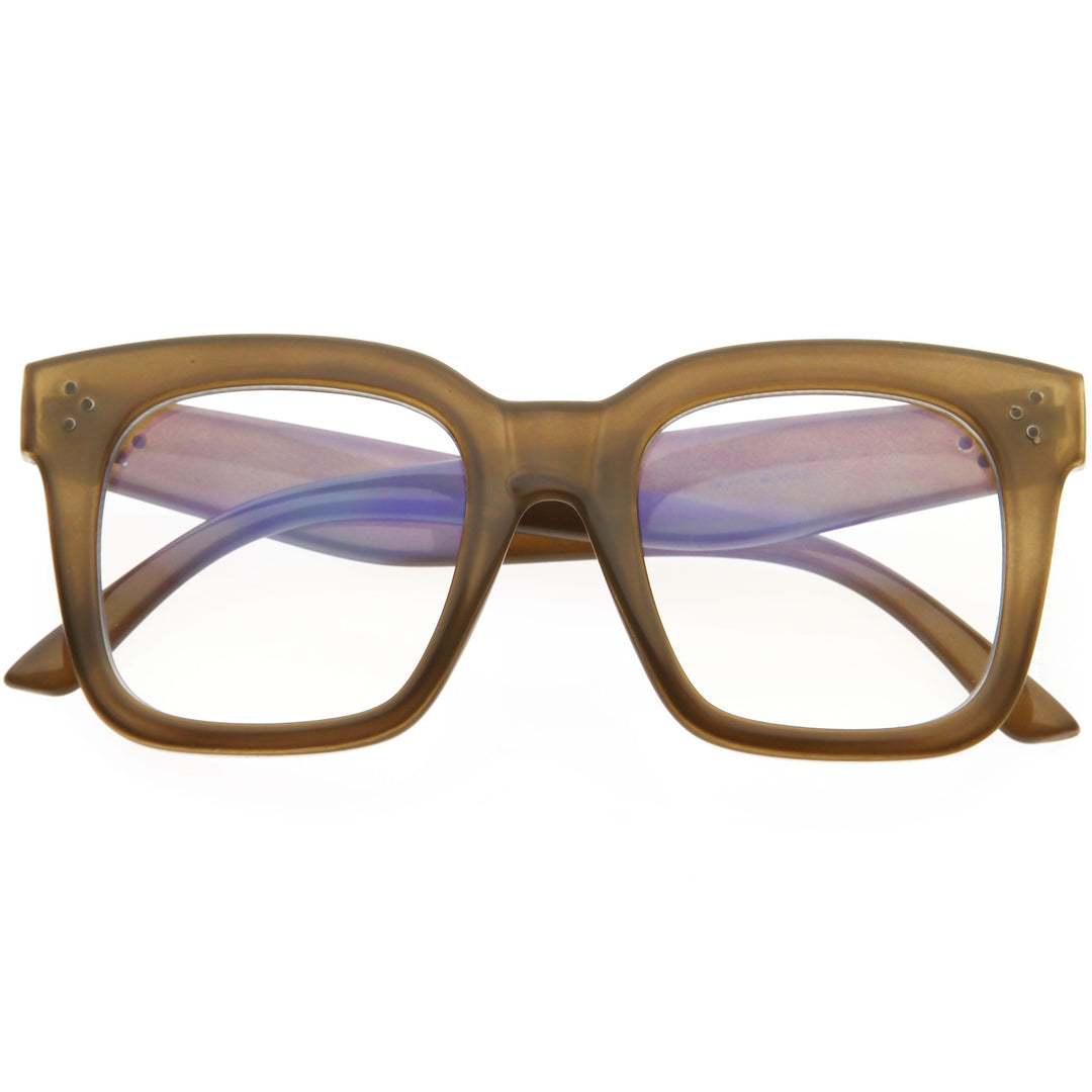 Bold Oversize Square Horn Rimmed Flat Lens Clear Glasses