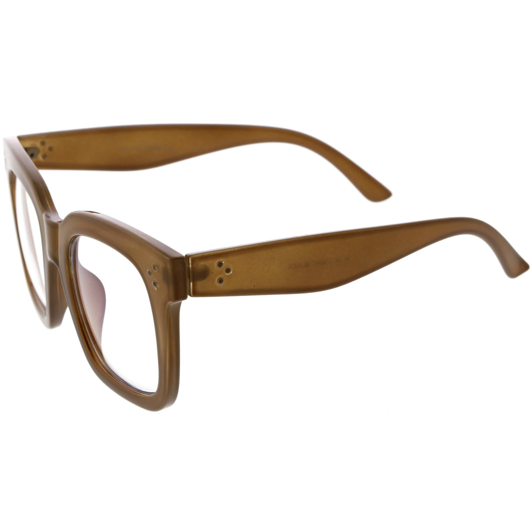Bold Oversize Square Horn Rimmed Flat Lens Clear Glasses