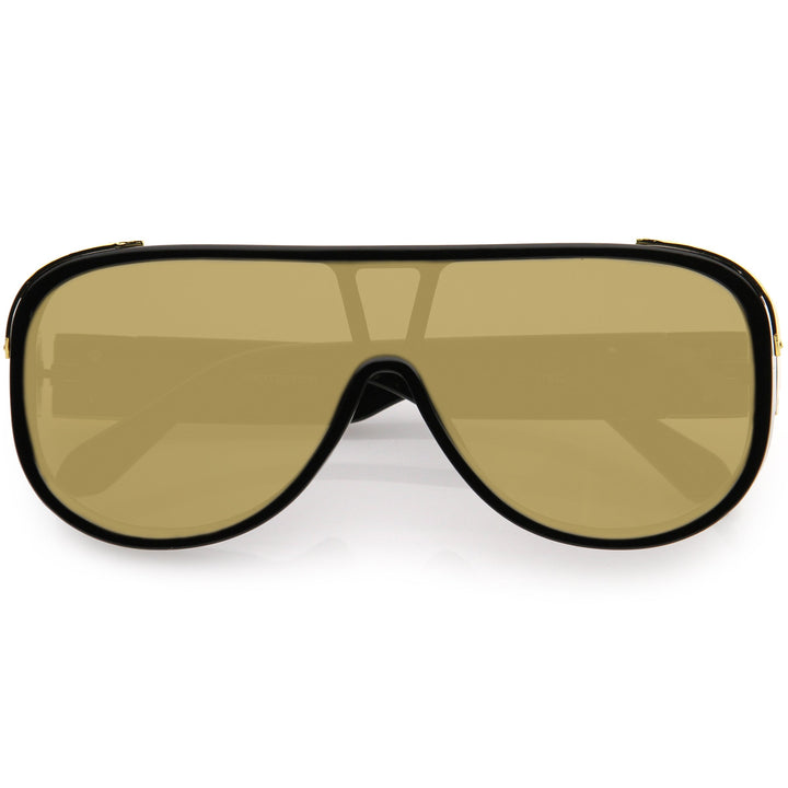 High Fashion Neutral Rounded Lens Flat Top Oversize Shield Sunglasses D101