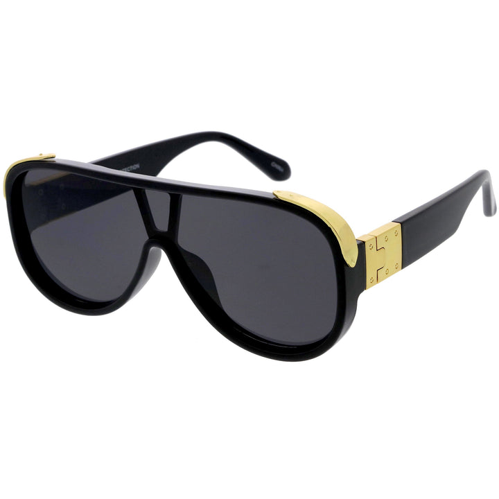 High Fashion Neutral Rounded Lens Flat Top Oversize Shield Sunglasses D101