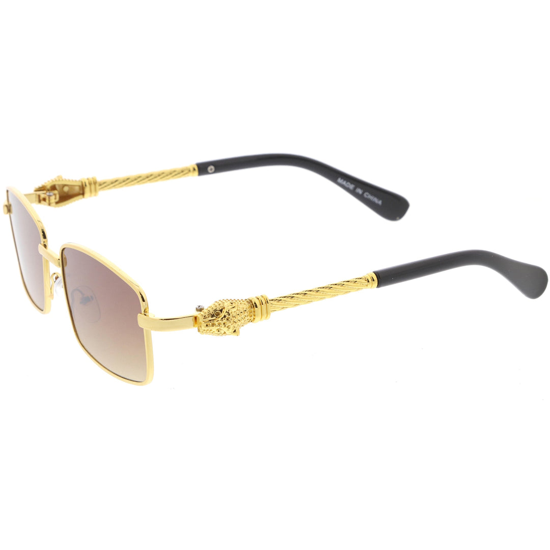 Bold Retro Jaguar Metal Plated Detail Square Sunglasses D247