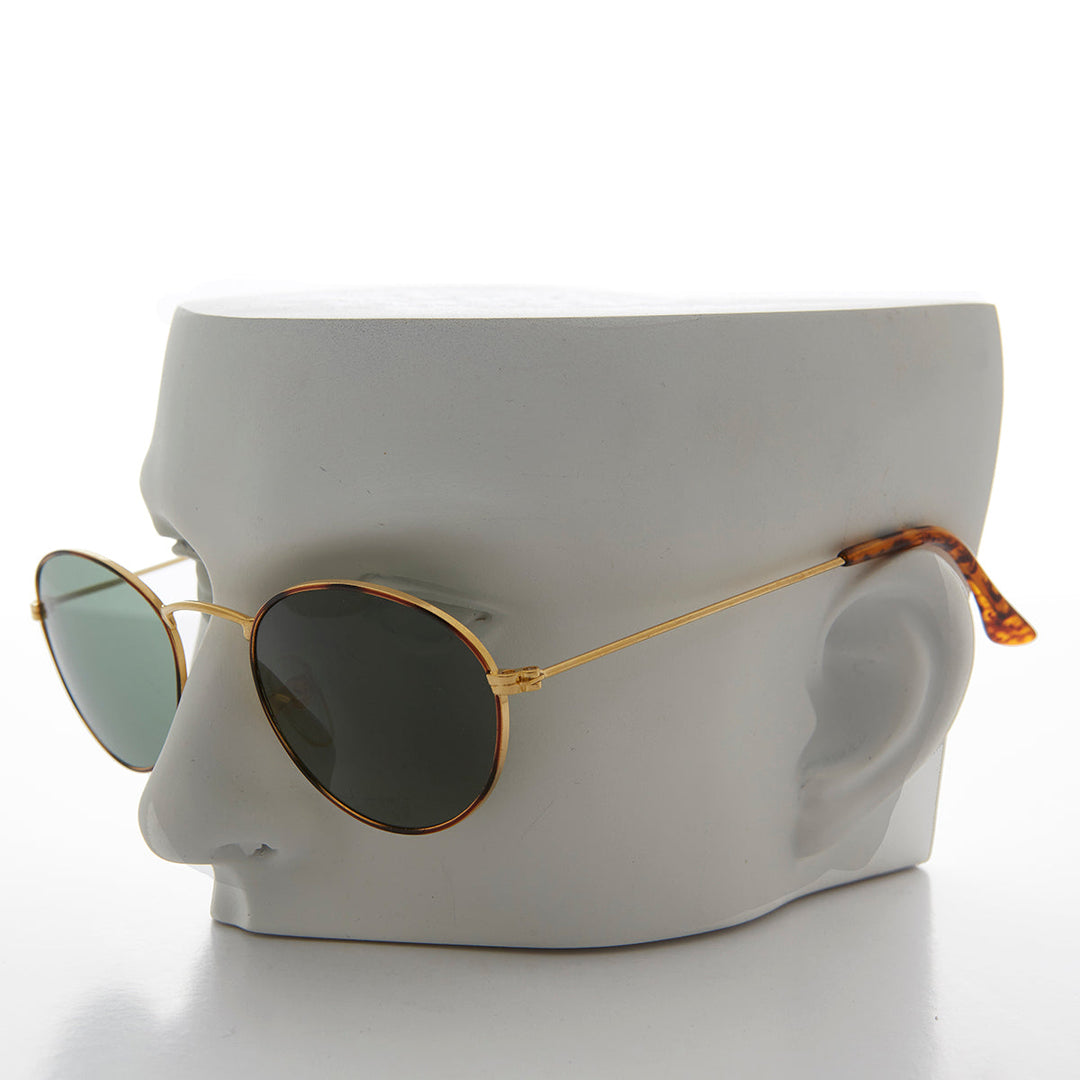 Classic Gold and Tortoise Vintage Sunglass with Glass Lens - Dove