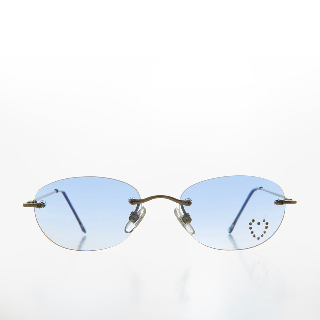 Heart Rhinestone Rimless Vintage Sunglasses - Dunya