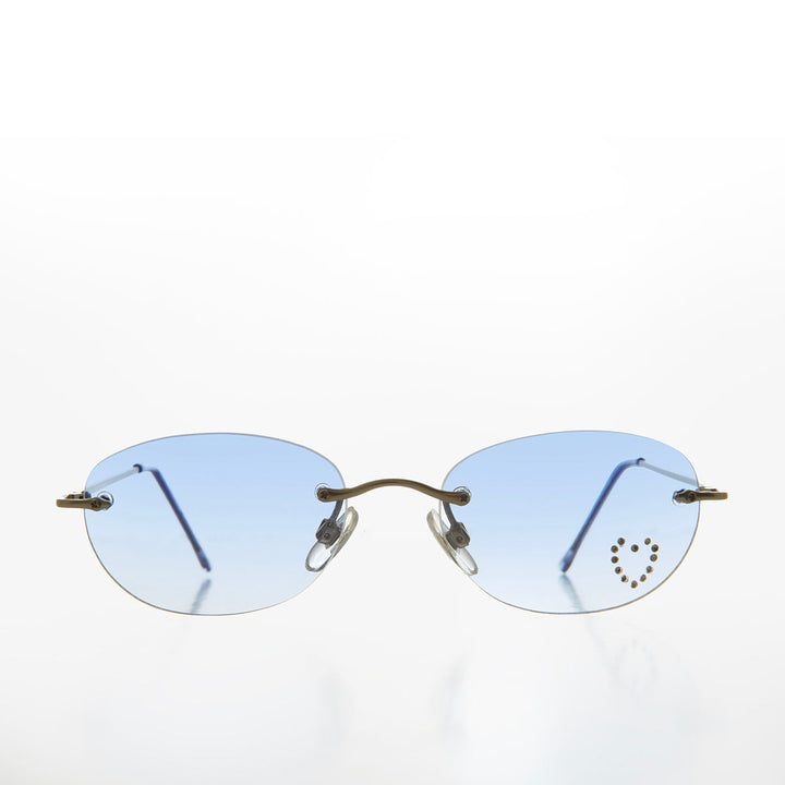 Heart Rhinestone Rimless Vintage Sunglasses - Dunya