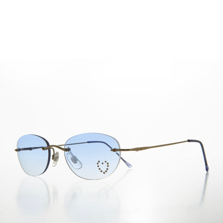 Heart Rhinestone Rimless Vintage Sunglasses - Dunya