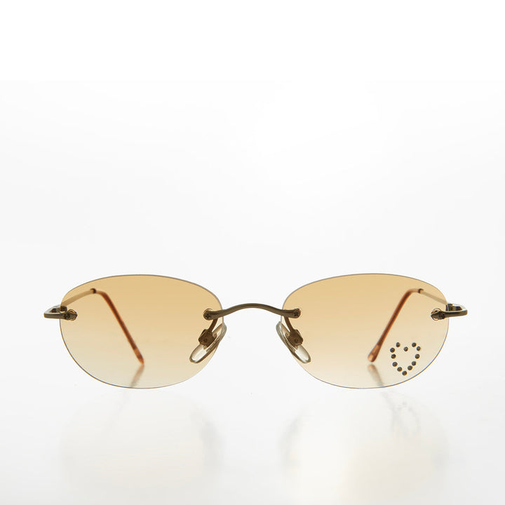 Heart Rhinestone Rimless Vintage Sunglasses - Dunya