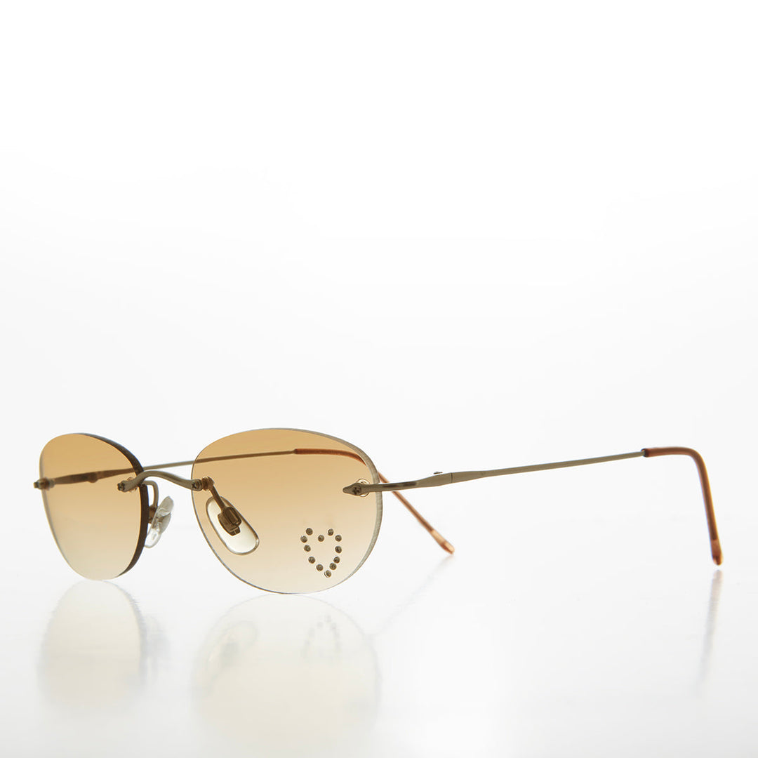 Heart Rhinestone Rimless Vintage Sunglasses - Dunya