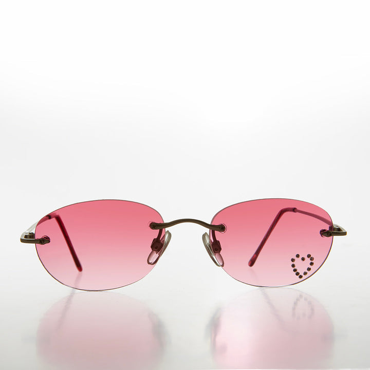 Heart Rhinestone Rimless Vintage Sunglasses - Dunya