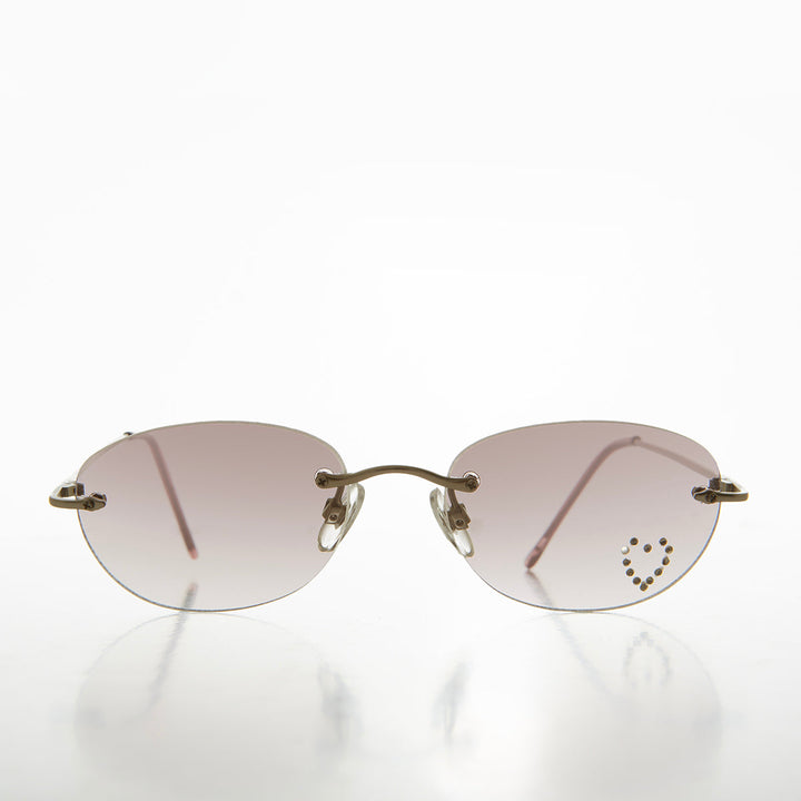 Heart Rhinestone Rimless Vintage Sunglasses - Dunya
