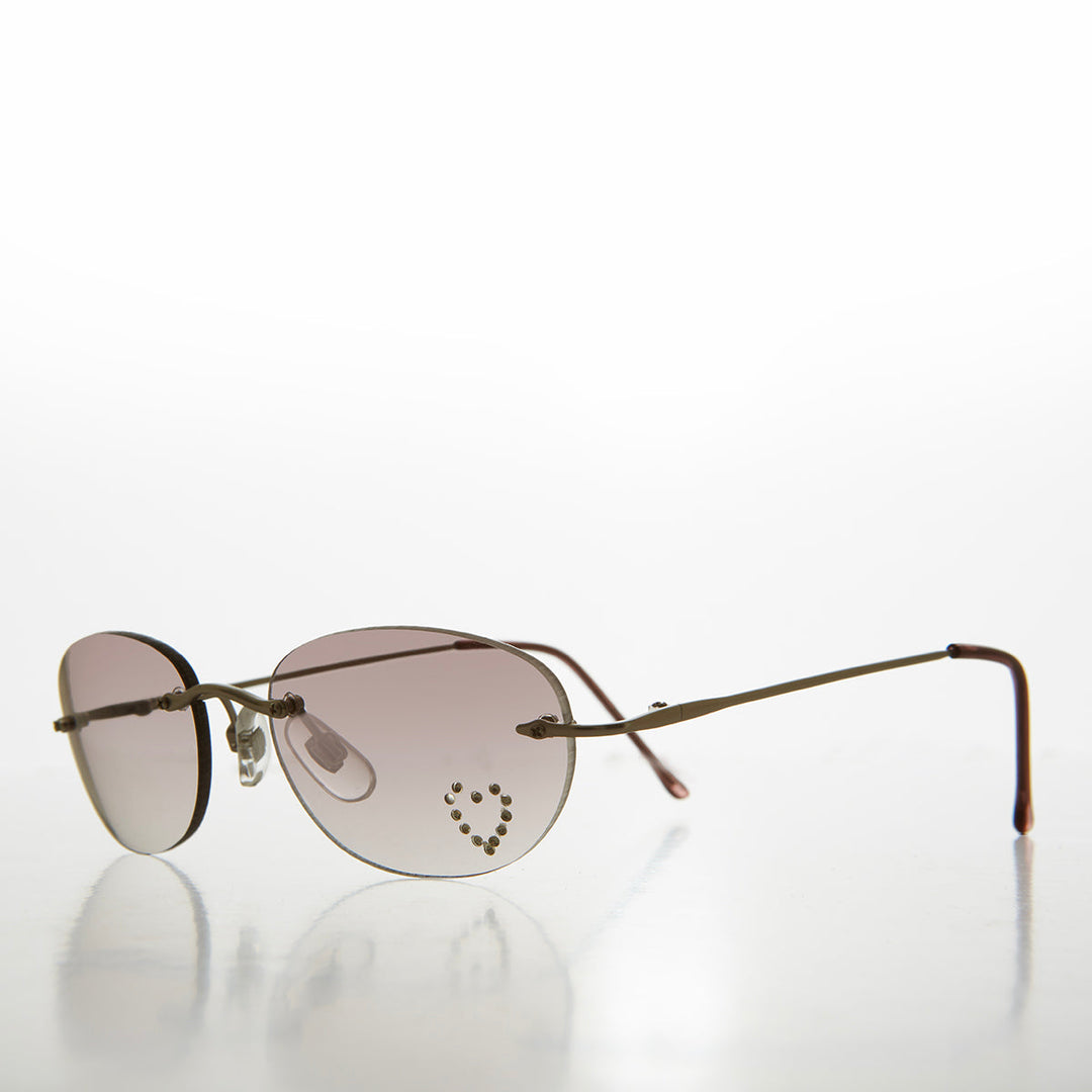 Heart Rhinestone Rimless Vintage Sunglasses - Dunya