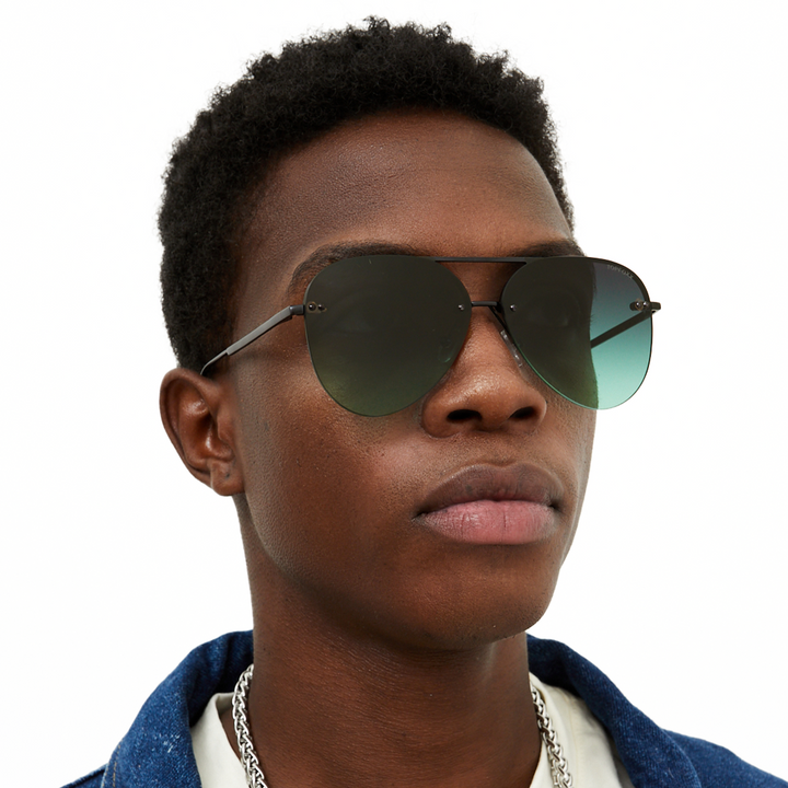Smaller Megan 2 - Dark Green Metal Aviator Sunglasses