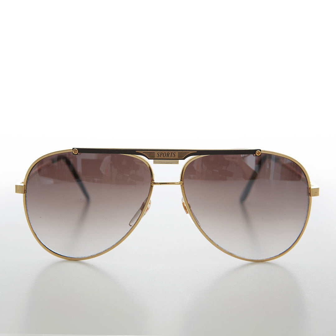 Gold Aviator Sunglasses with Sports Brow Bar - Becker