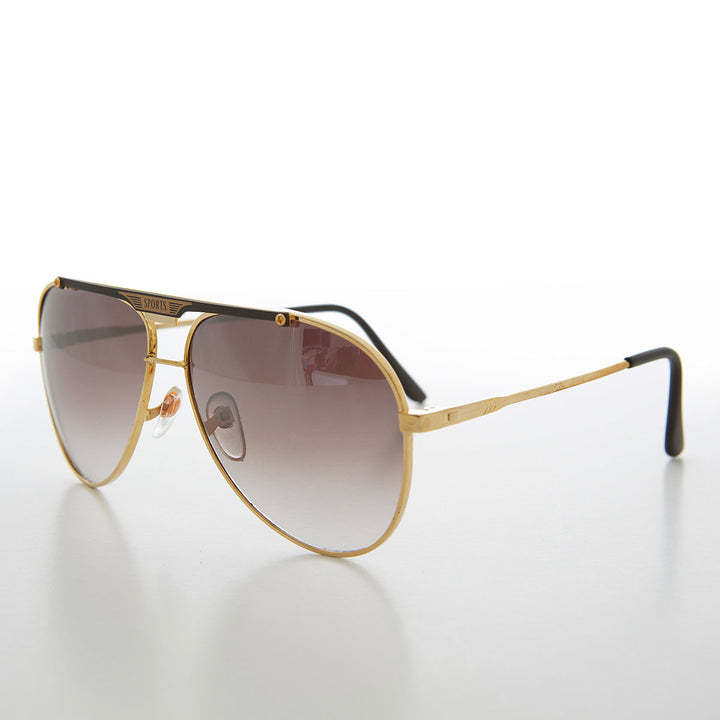 Gold Aviator Sunglasses with Sports Brow Bar - Becker