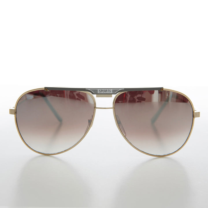 Gold Aviator Sunglasses with Sports Brow Bar - Becker