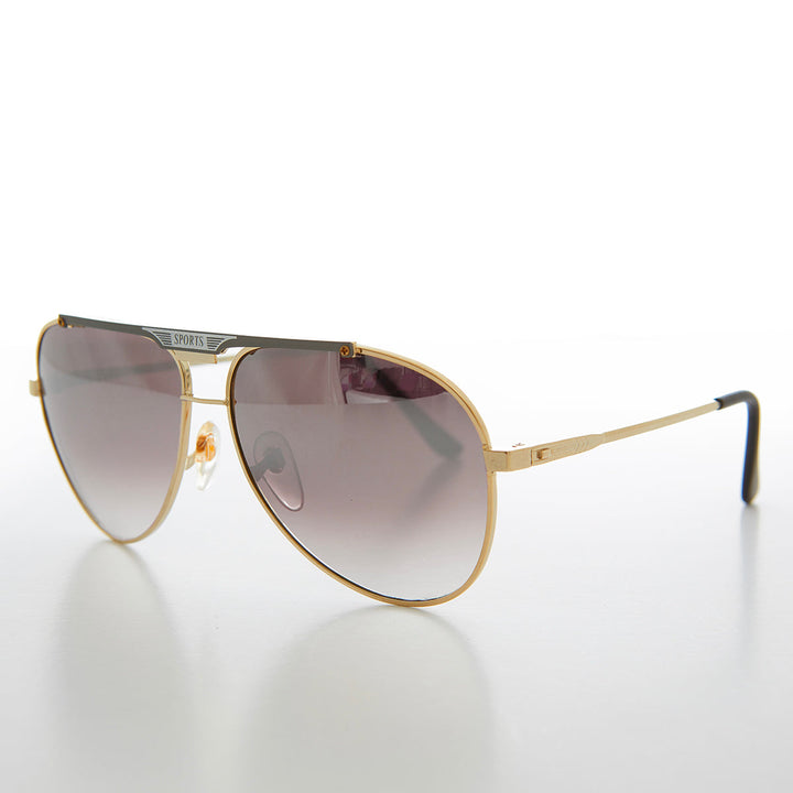 Gold Aviator Sunglasses with Sports Brow Bar - Becker