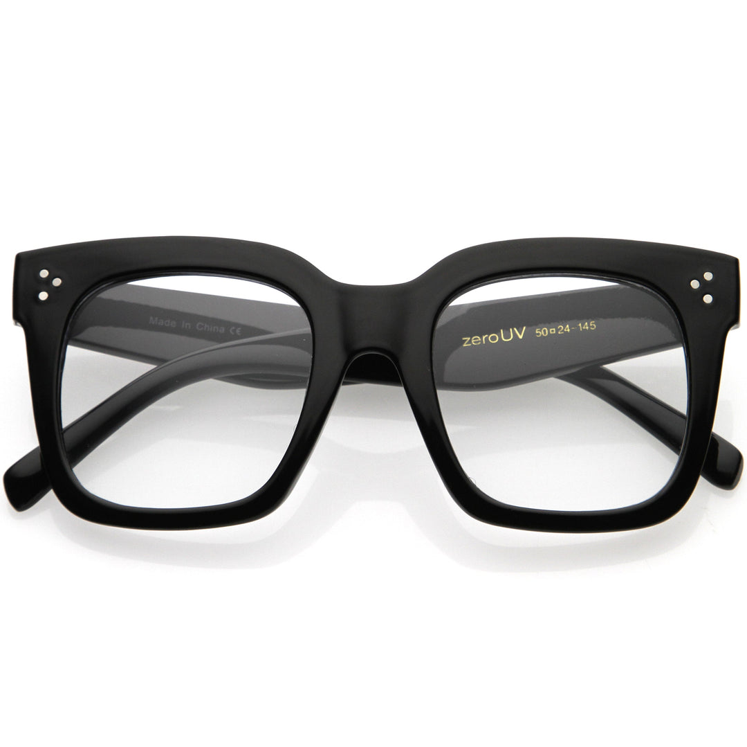 Bold Oversize Square Horn Rimmed Flat Lens Clear Glasses