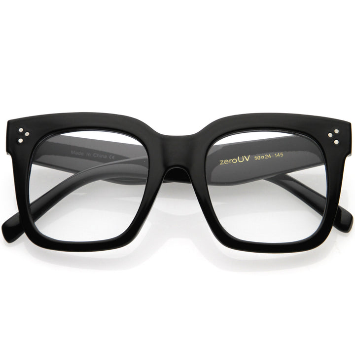Bold Oversize Square Horn Rimmed Flat Lens Clear Glasses