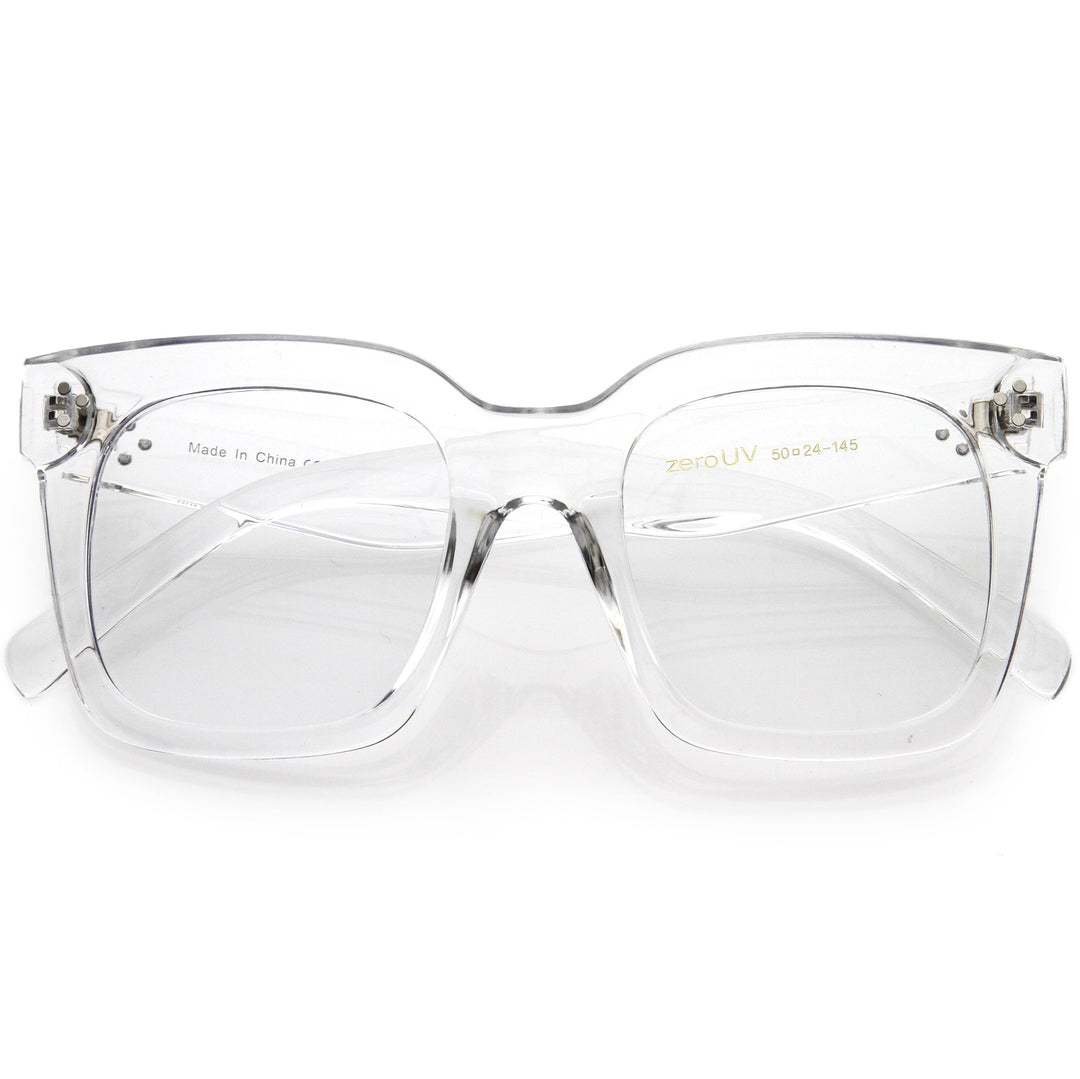 Bold Oversize Square Horn Rimmed Flat Lens Clear Glasses