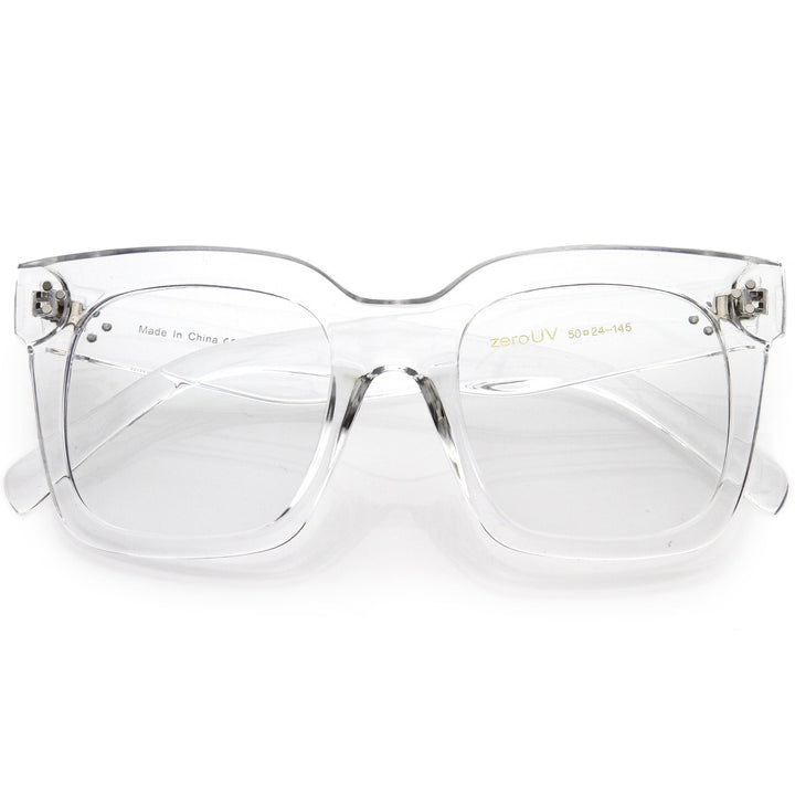 Bold Oversize Square Horn Rimmed Flat Lens Clear Glasses