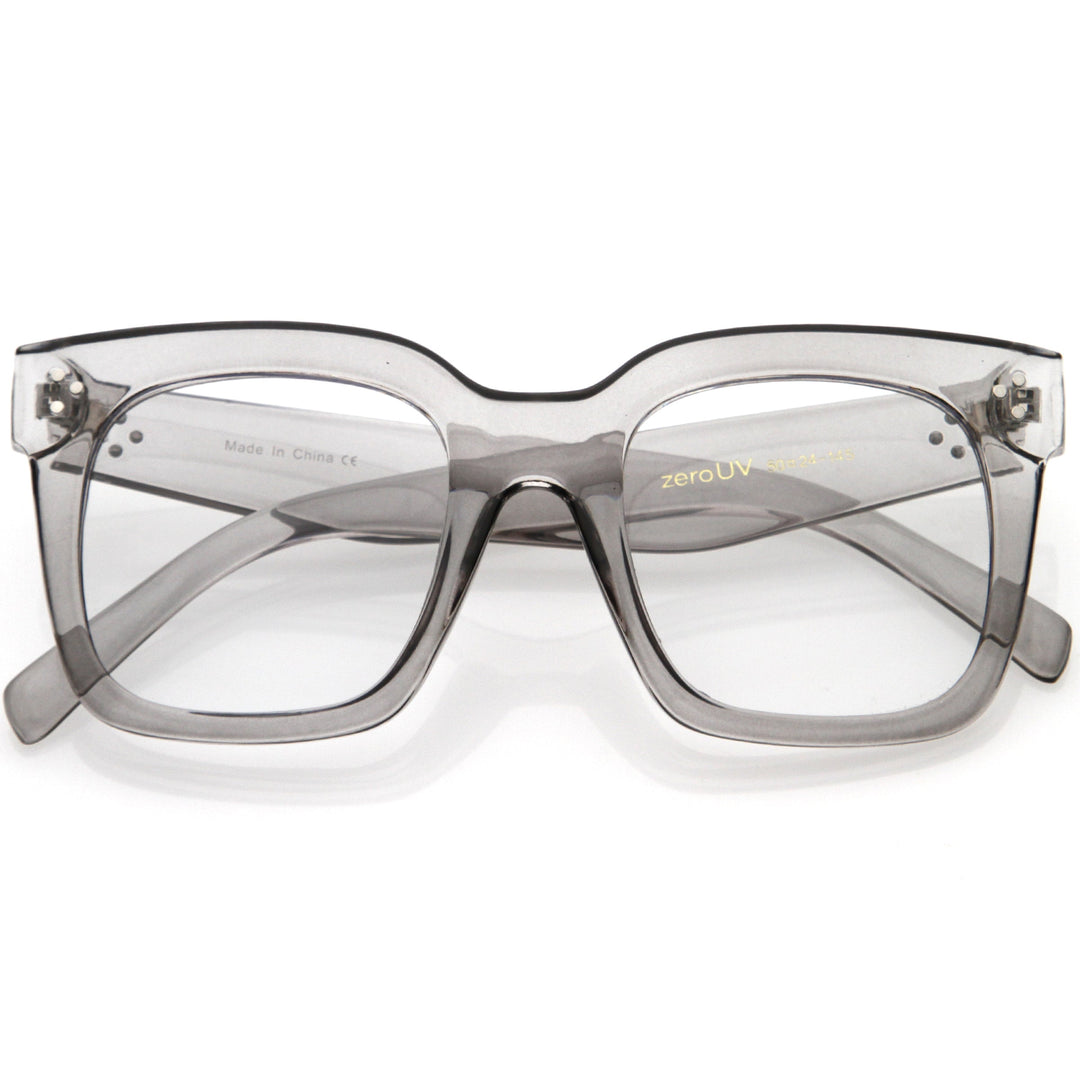 Bold Oversize Square Horn Rimmed Flat Lens Clear Glasses