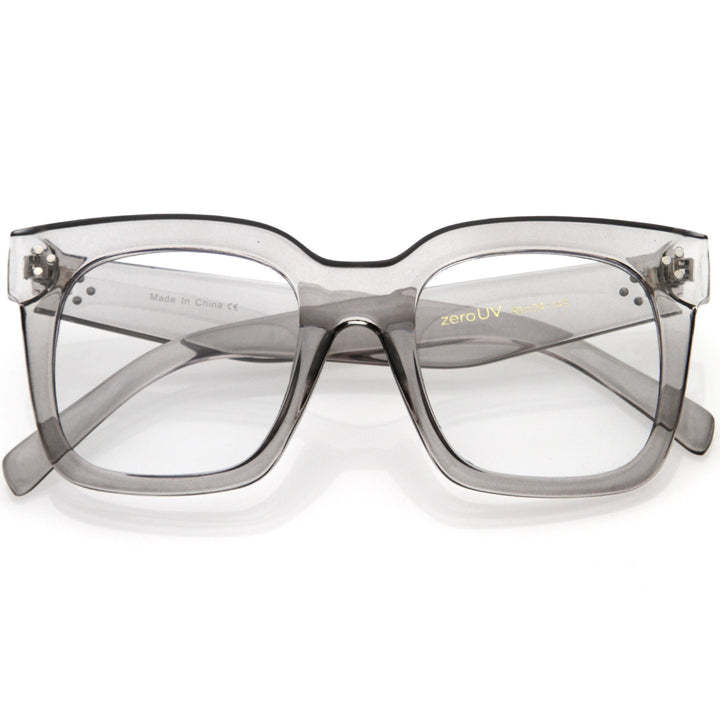 Bold Oversize Square Horn Rimmed Flat Lens Clear Glasses