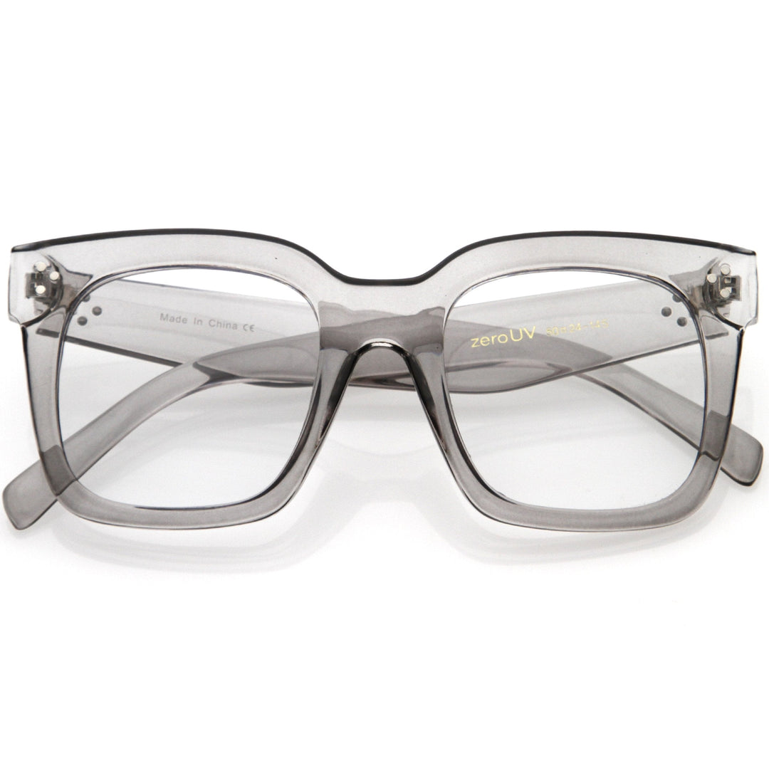 Bold Oversize Square Horn Rimmed Flat Lens Clear Glasses