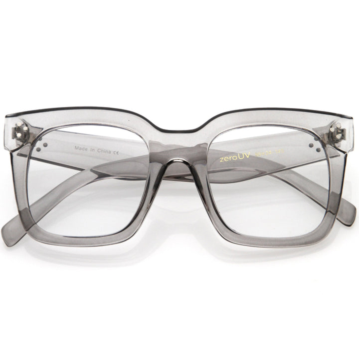 Bold Oversize Square Horn Rimmed Flat Lens Clear Glasses