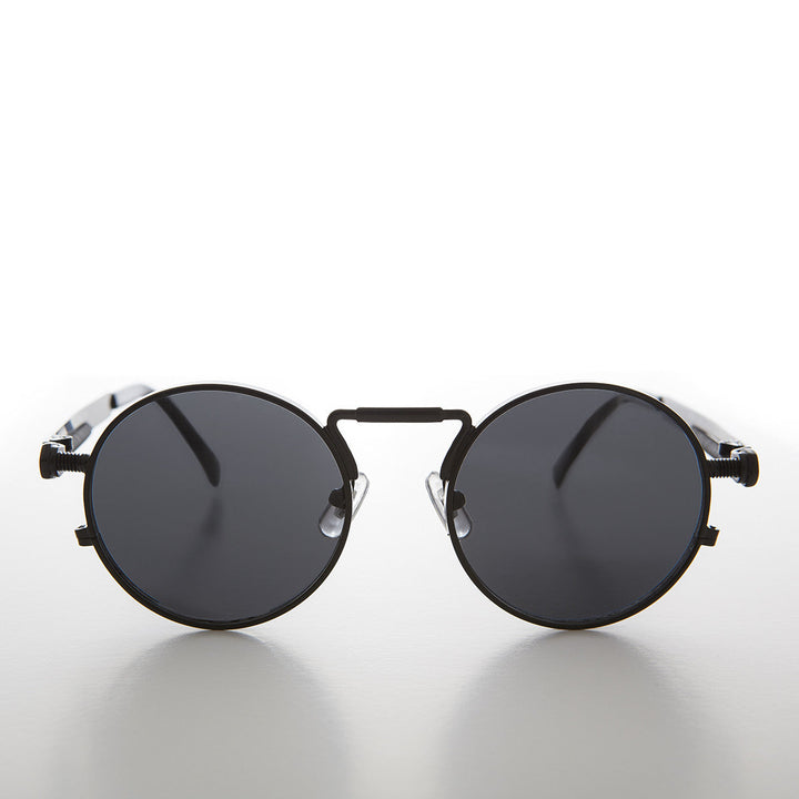 Round Black Metal Goth Steampunk Sunglass - Ivan 2