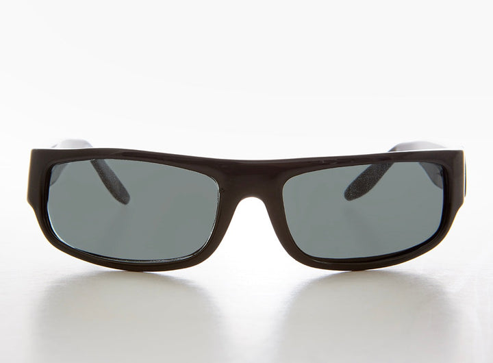 Black Wraparound Rectangular Vintage Sunglasses - Keane