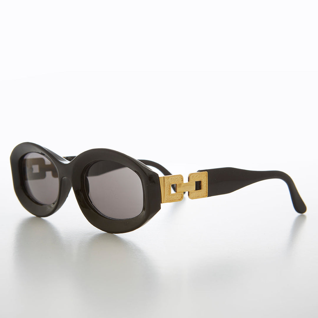 Thick Wide Frame Sunglasses w/ Chain Link Temples - Lyric