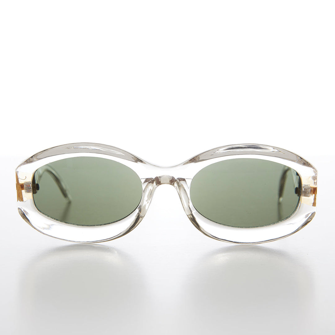 Thick Wide Frame Sunglasses w/ Chain Link Temples - Lyric