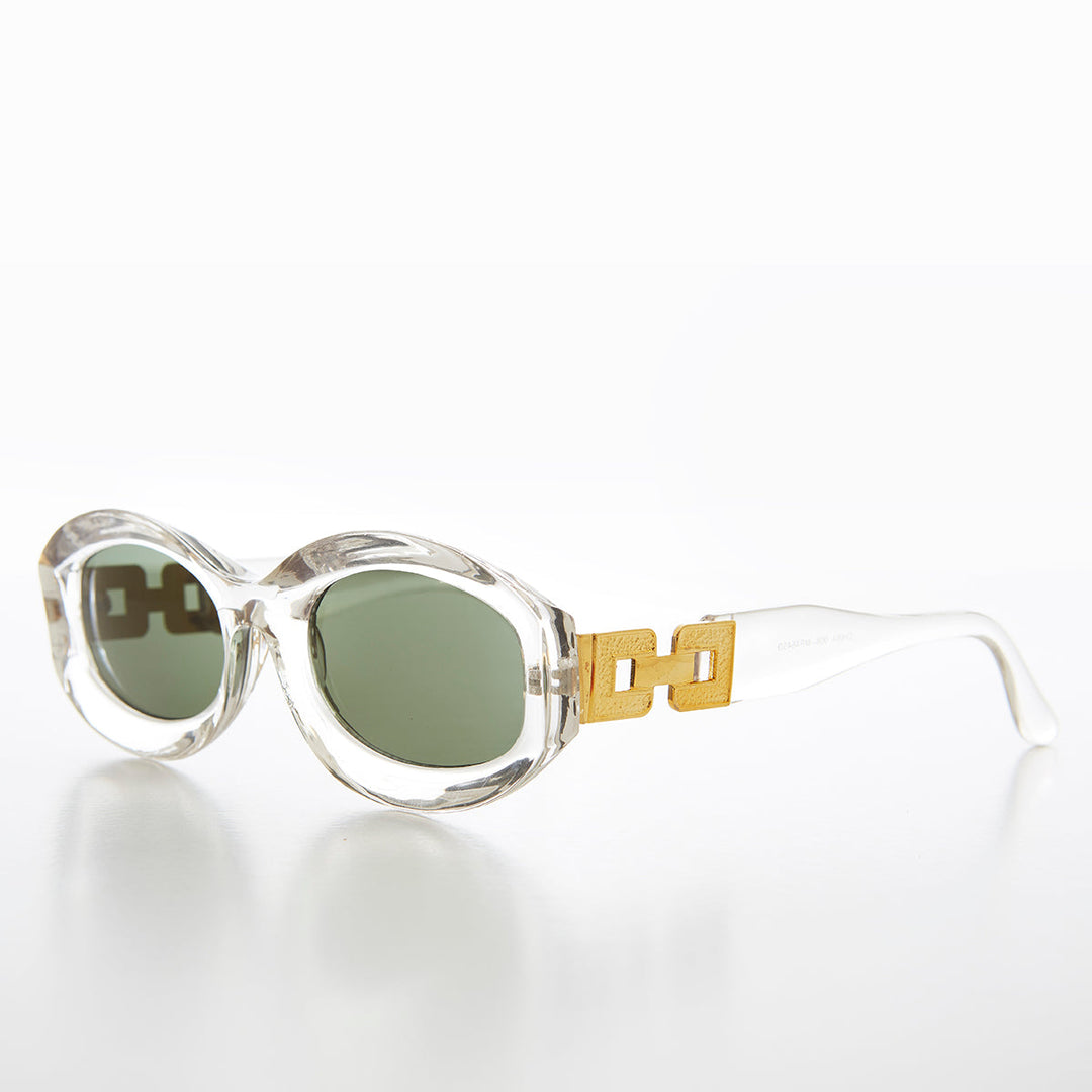Thick Wide Frame Sunglasses w/ Chain Link Temples - Lyric