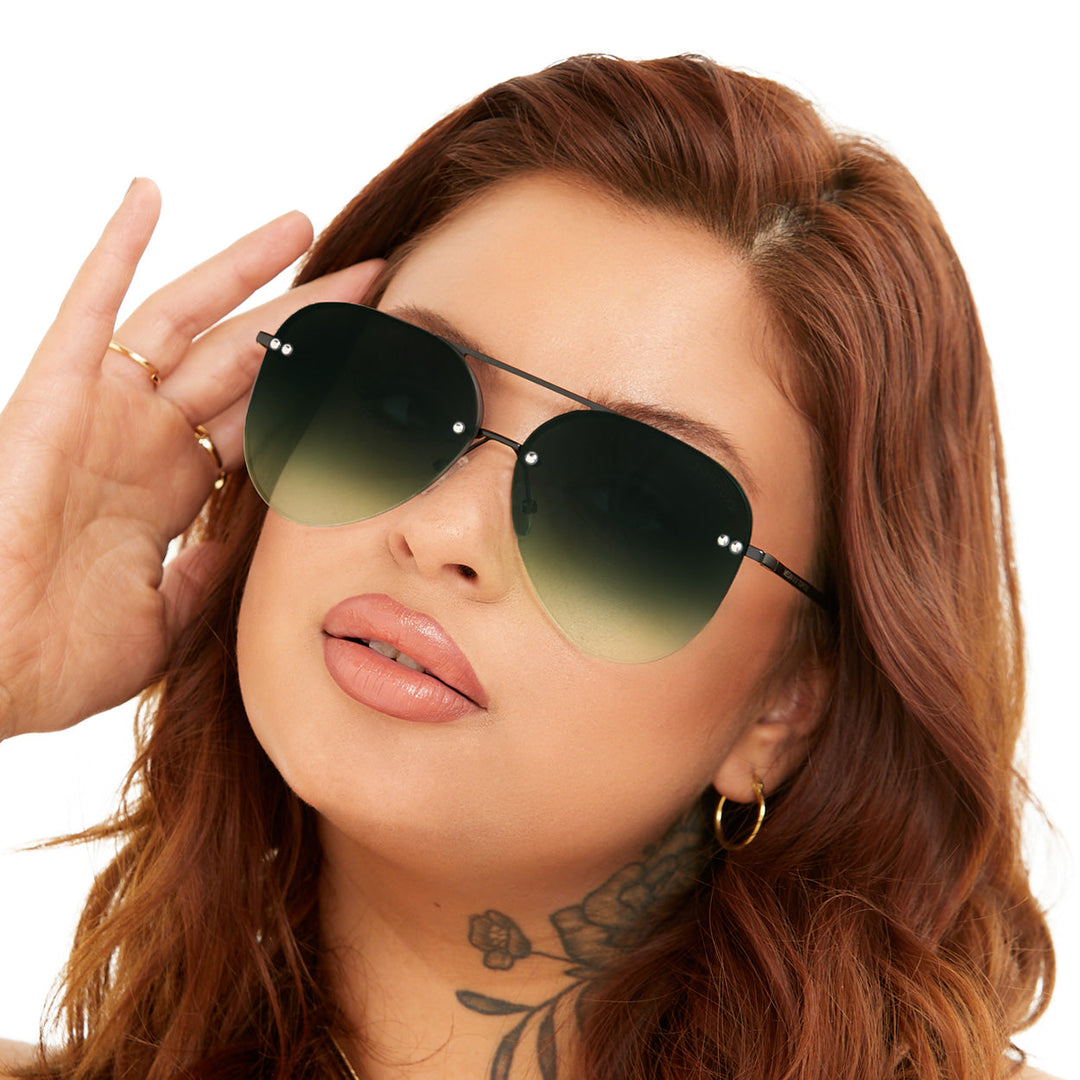 Smaller Megan 2 - Dark Green Metal Aviator Sunglasses