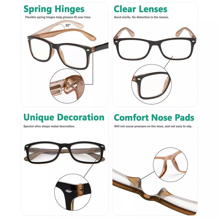 Retro Rectangle Reading Glasses Classic Chic Readers R075