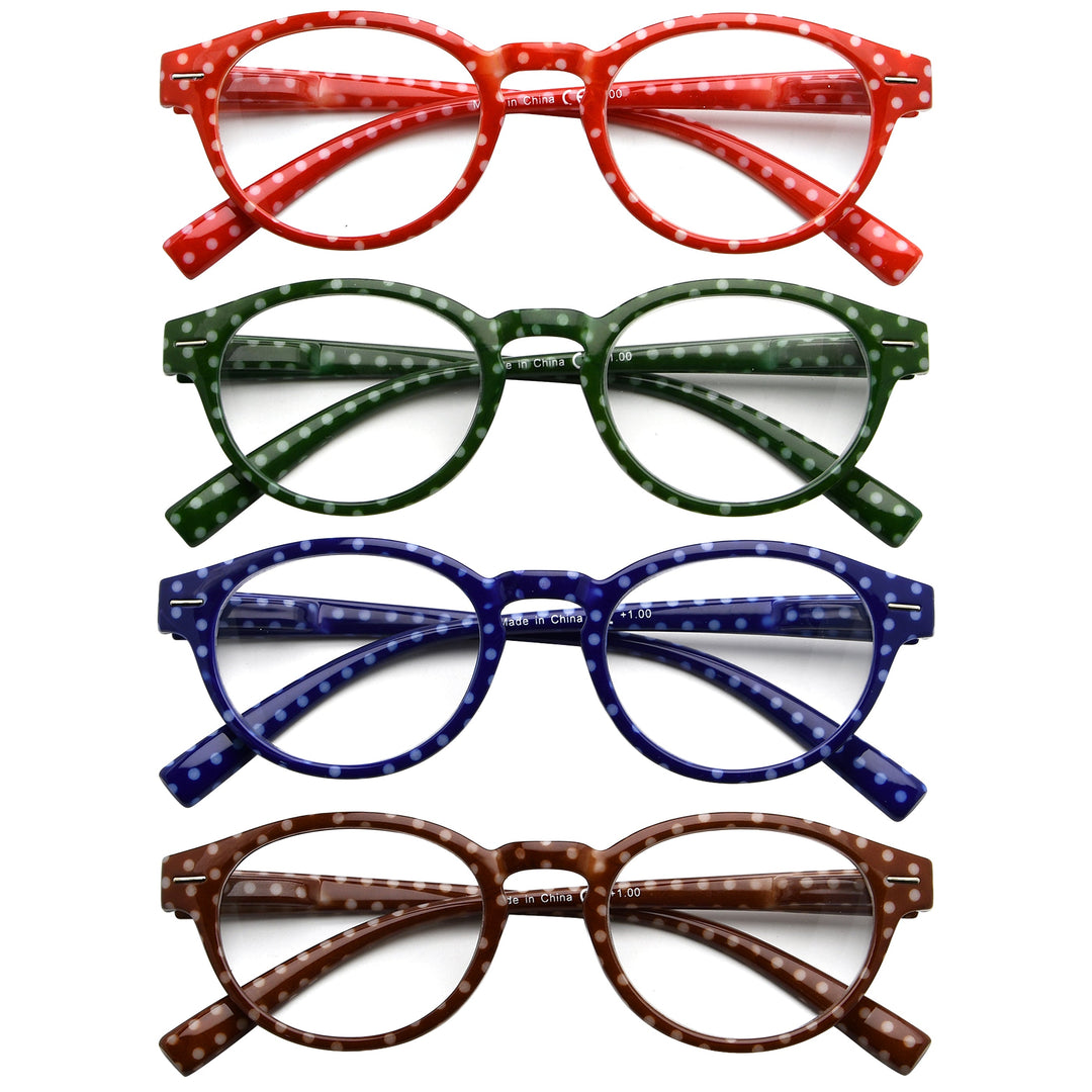 4 Pack Oval Polka Dots Pattern Reading Glasses R091P