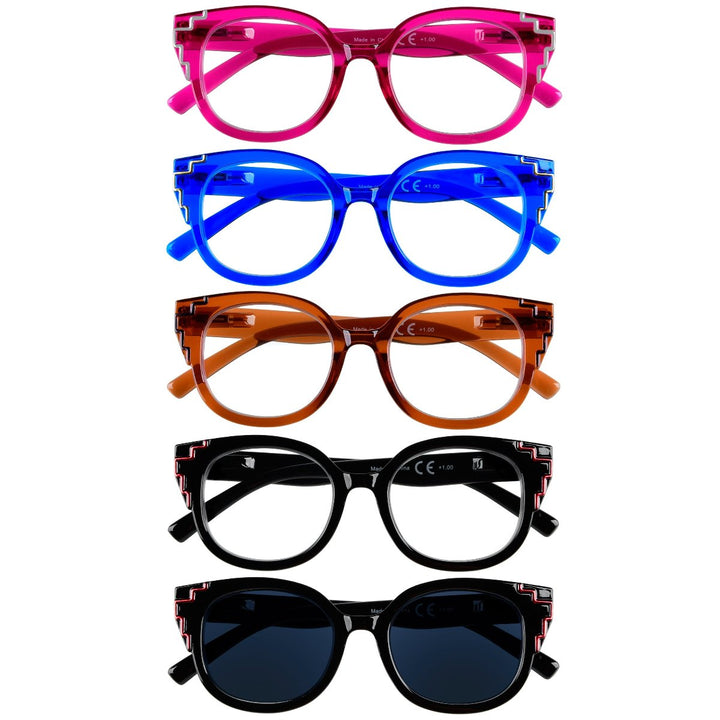 5 Pack Cat-eye Reading Glasses Fashion Readers R2119