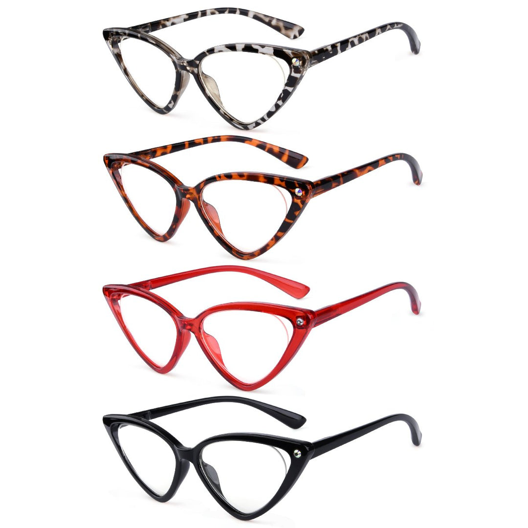 4 Pack Cat Eye Reading Glasses Stylish Readers