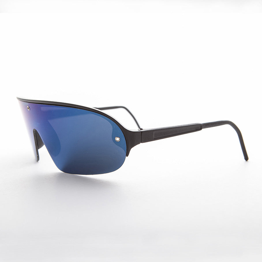 Mirror Wraparound Lens 80s Futuristic Sunglasses - Renoir