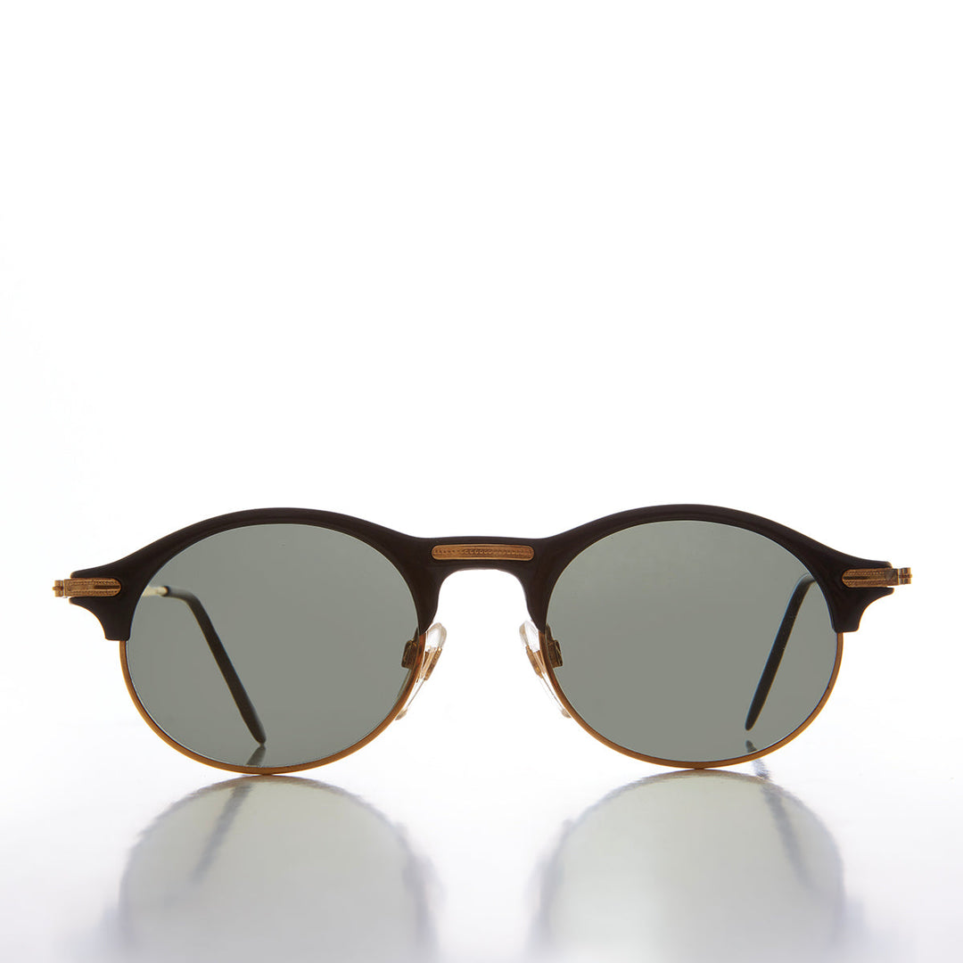 Gold Round Half Frame Vintage Sunglasses - Serby