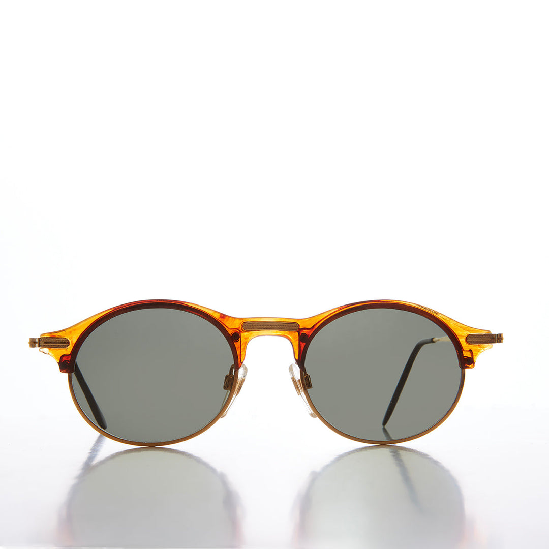 Gold Round Half Frame Vintage Sunglasses - Serby